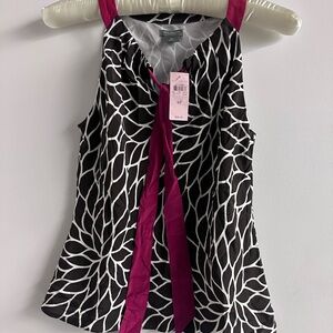Ann Taylor Black and White Floral Top with Pink Straps